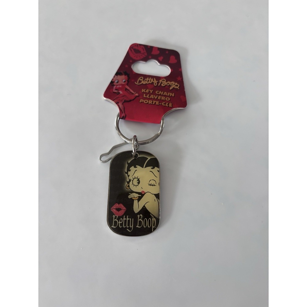 Betty Boop Keychain With Clear Dome Vintage‎ Dog Tag Key Holder 3210